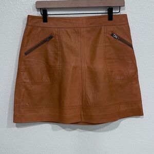 Halogen Tan Leather Mini Skirt